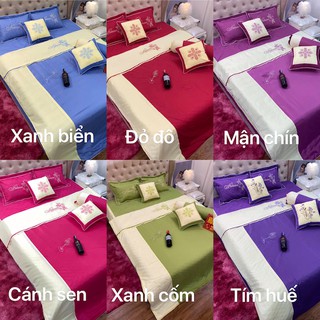 [ Được chọn màu - Được lựa chọn kích thước ]-Trọn bộ chăn ga gối trần bông 7 món cao cấp dành cho mùa cưới