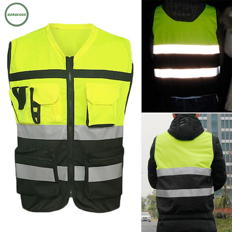 Men Women Reflective Pocket Zipper Sleeveless Traffic Safety Protective Vest Top