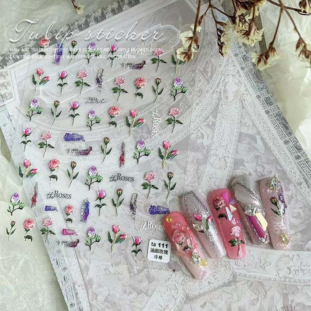 Miếng Dán Trang Trí Móng Tay In Chữ Tiếng Anh Và Hoa Xinh Xắn Thời Trang