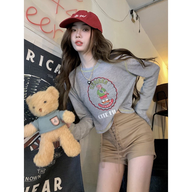 NRVP Áo Thun Nữ Oversize Cổ Tròn Dài Tay Kiểu Hàn Quốc