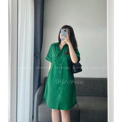 Váy sơ mi xuông dài 2 nắp túi thô nến