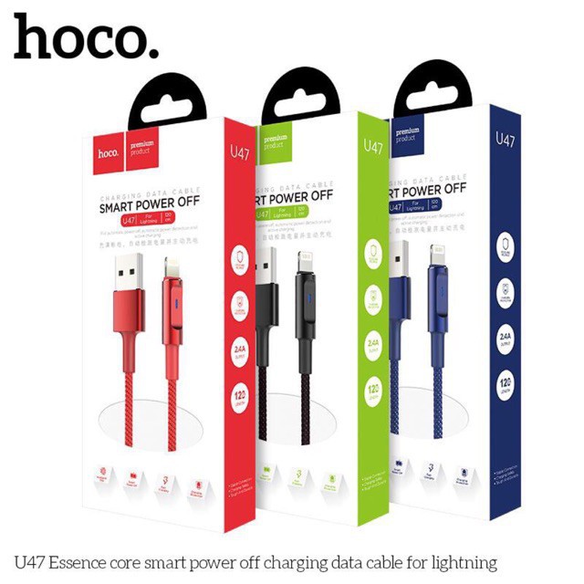 Cáp Hoco U47 Lightning 1,2M - Ngắt Điện Thông Minh