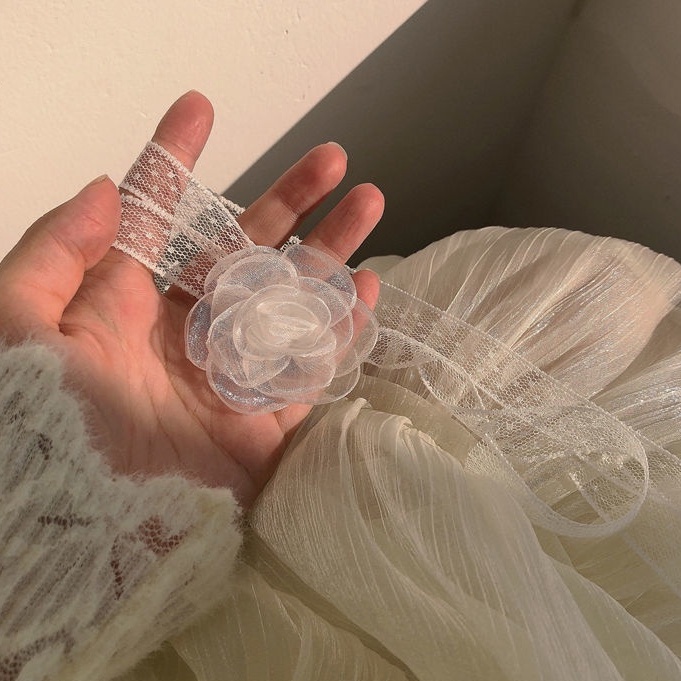 Vòng Cổ choker Ren Hoa Trà Trắng Siêu Cổ Tích Cho Nữ