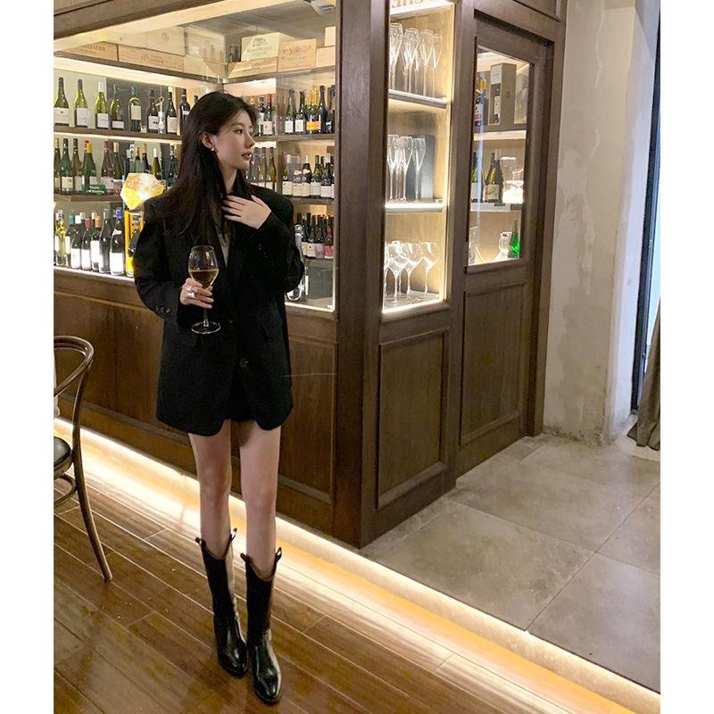 ﹊☼Áo khoác vest màu đen dáng rộng phong cách Hàn Quốc thời trang mùa thu cho nữ 2021