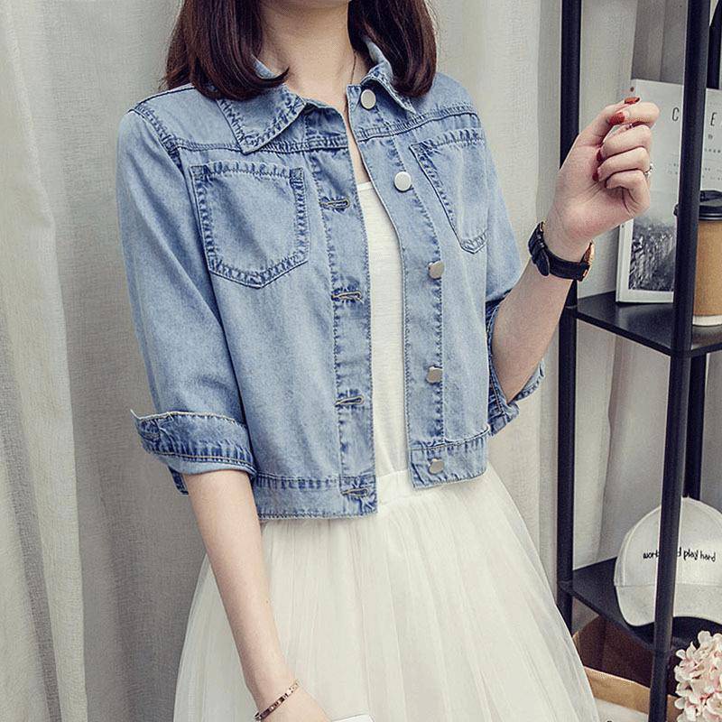 Áo Khoác Denim Dáng Ngắn Mỏng Lửng Thời Trang Mùa Hè 2022 Phong Cách Hàn Quốc Dành Cho Nữ