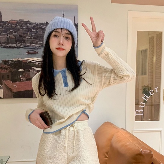 QADCOL Áo Len Tay Dài Cổ polo Thời Trang Cho Nữ