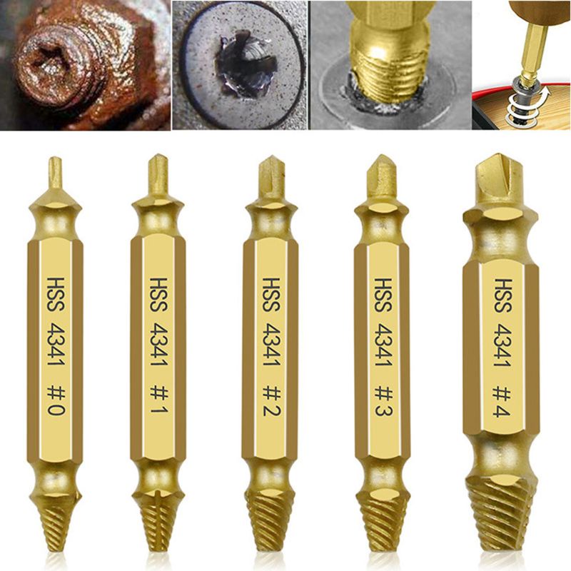 Bộ 5 mũi khoan tháo ốc vít bị hỏng hai đầu mạ titan kèm hộp đựng