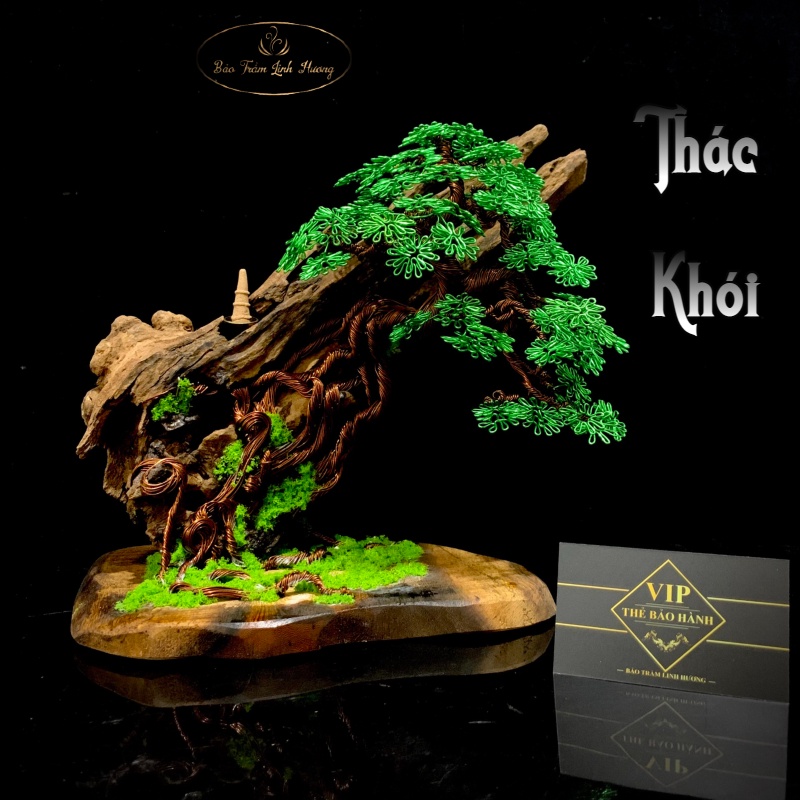 Cây Trầm Hương Cảnh - Thác Khói Bon Sai Thần Tài Phong Thủy Nguyên Khối Tinh Xảo Để Bàn Hội Tụ Vượng Khí - Quà Tặng