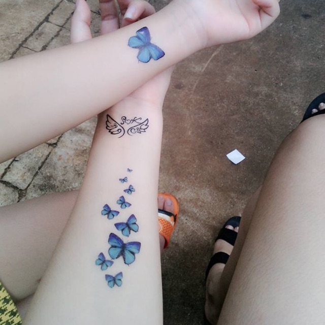 Xăm dán tatoo nhịp tim - hoa - bướm