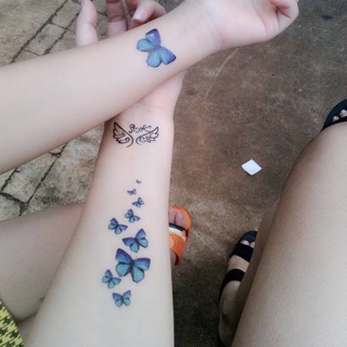 Xăm dán tatoo nhịp tim - hoa - bướm