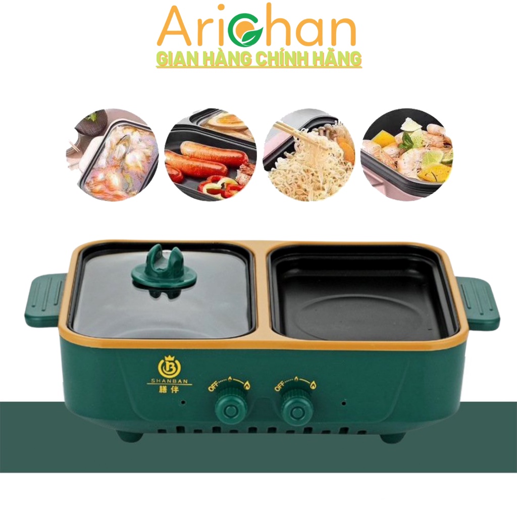 Bếp lẩu nướng chia 2 ngăn 2in1 Shanban cao cấp, mặt nồi tráng men chống dính,2 núm điều chỉnh nhiệt độ,bảo hành 12 tháng