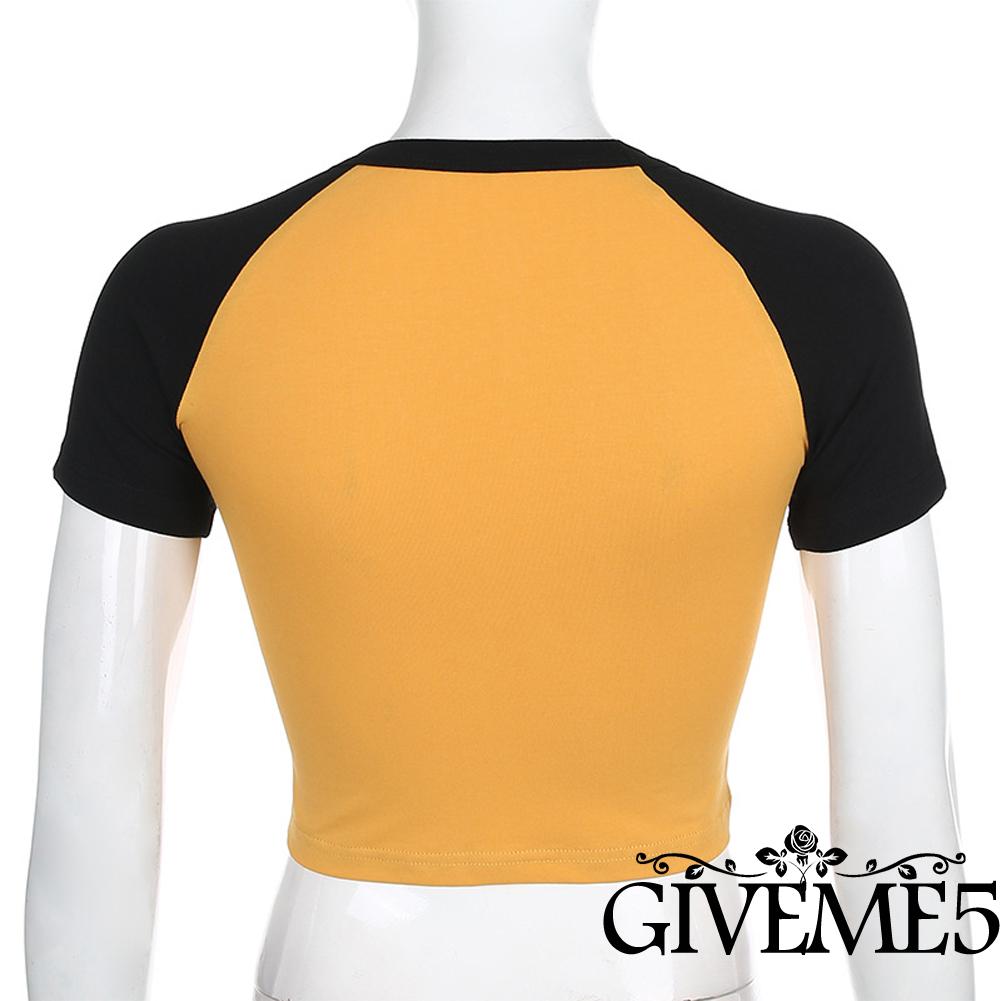 Áo thun lửng ngắn tay in chữ thời trang dành cho nữ