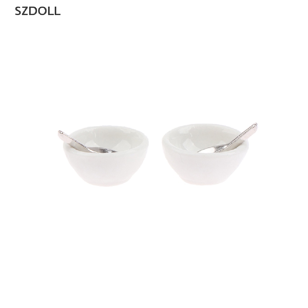 Bộ đồ chơi 4 món bát muỗng bằng gốm sứ cho nhà búp bê đồ chơi