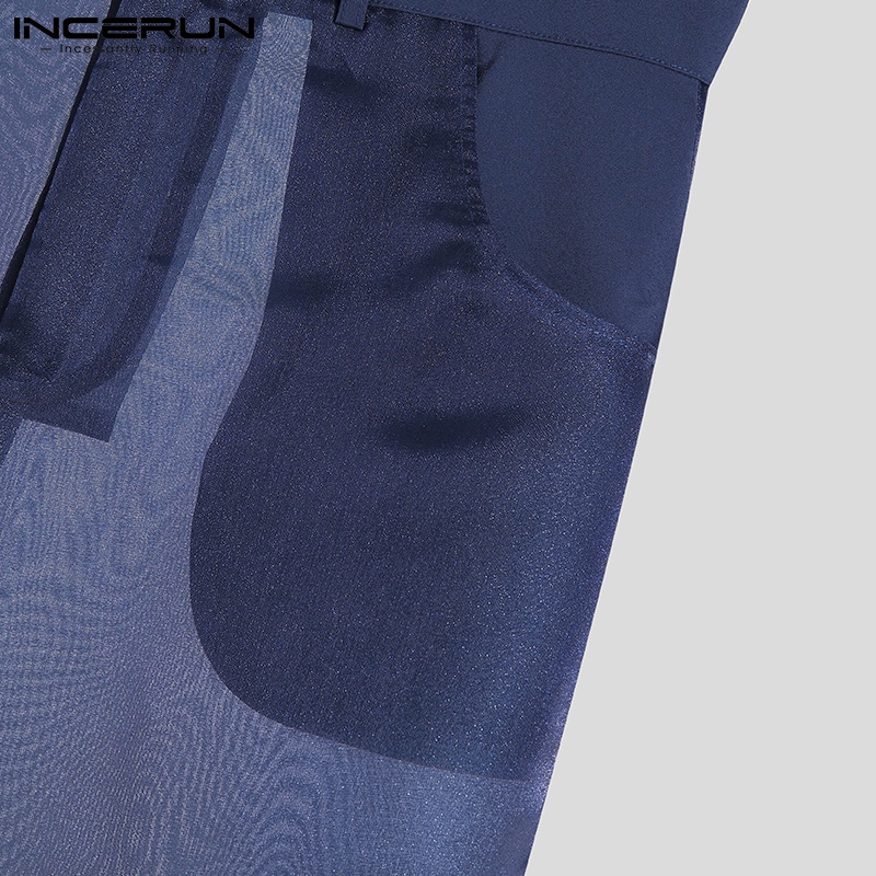 Quần lưới INCERUN xuyên thấu ống rộng thời trang gợi cảm cho nam