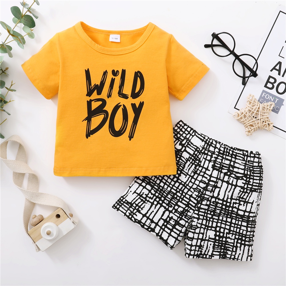 Bộ đồ 2 món Mikrdoo gồm áo thun ngắn tay in họa tiết Wild Boy + quần short thường ngày dành cho bé