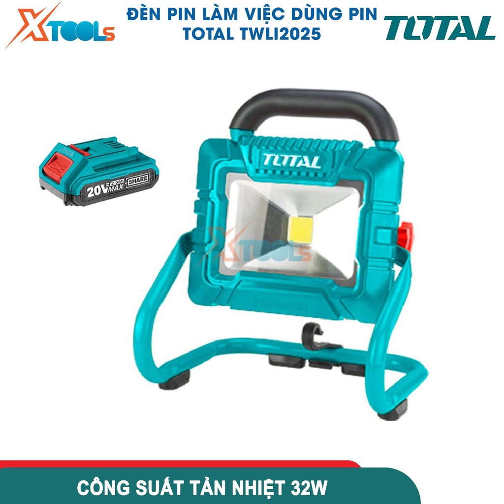 Đèn led làm việc dùng pin 20V TOTAL TWLI2025 (KHÔNG KÈM PIN VÀ CỤC SẠC), công suất tản nhiệt 20W [CHÍNH HÃNG][XTOOLS]