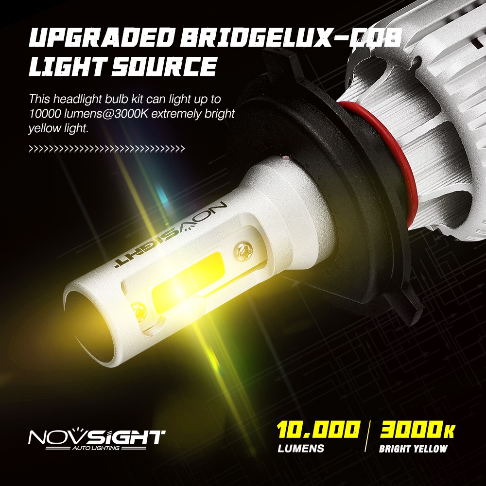 NOVSIGHT N12Y H11 H4 3000K Cặp bóng đèn pha LED 1000LM 72W màu vàng chuyên dụng cho xe hơi