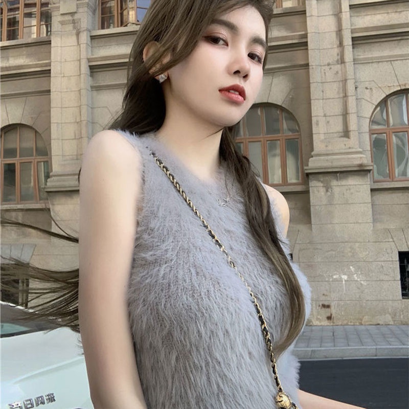 Áo Dệt Kim Sát Nách Dáng Ngắn Phong Cách Hàn Quốc Thời Trang Cho Nữ