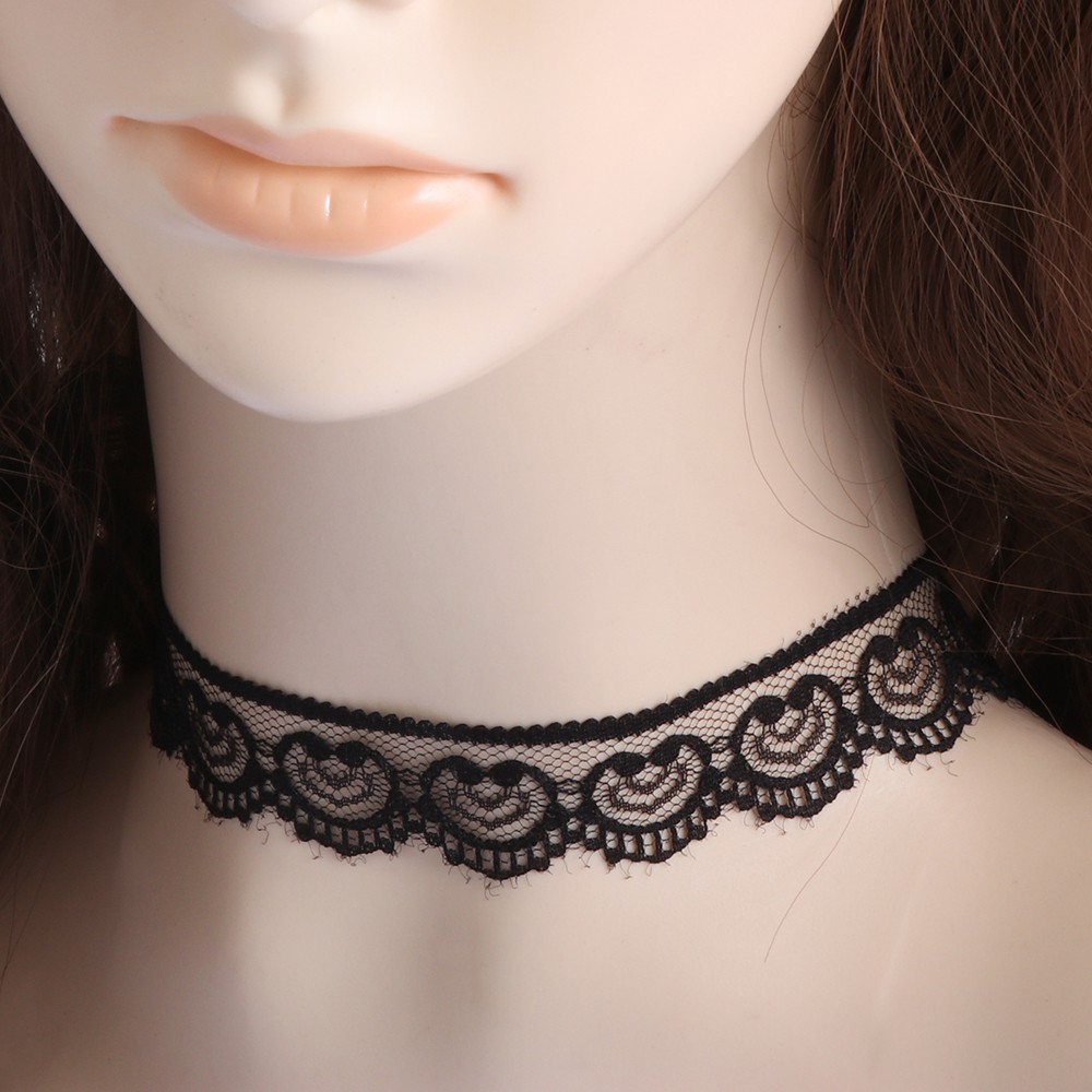 Vòng Cổ Choker Vải Ren Màu Đen Phong Cách Steampunk Gothic Sang Trọng Quyến Rũ|Mặt Dây Chuyền
