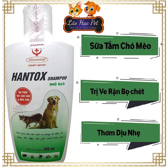 Sữa Tắm Cho chó mèo - Hantox Shampoo Xanh Nhũ Bạc 200ml