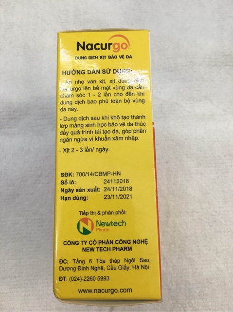 NACURGO 30ml - Dung dịch xịt bảo vệ da