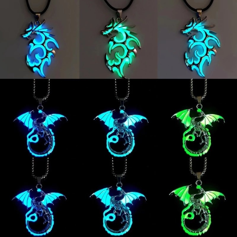 Vòng cổ Mặt Rồng Bay Phát Sáng Nhiều Màu Sắc Phong Cách Punk Cổ Điển Thời Trang