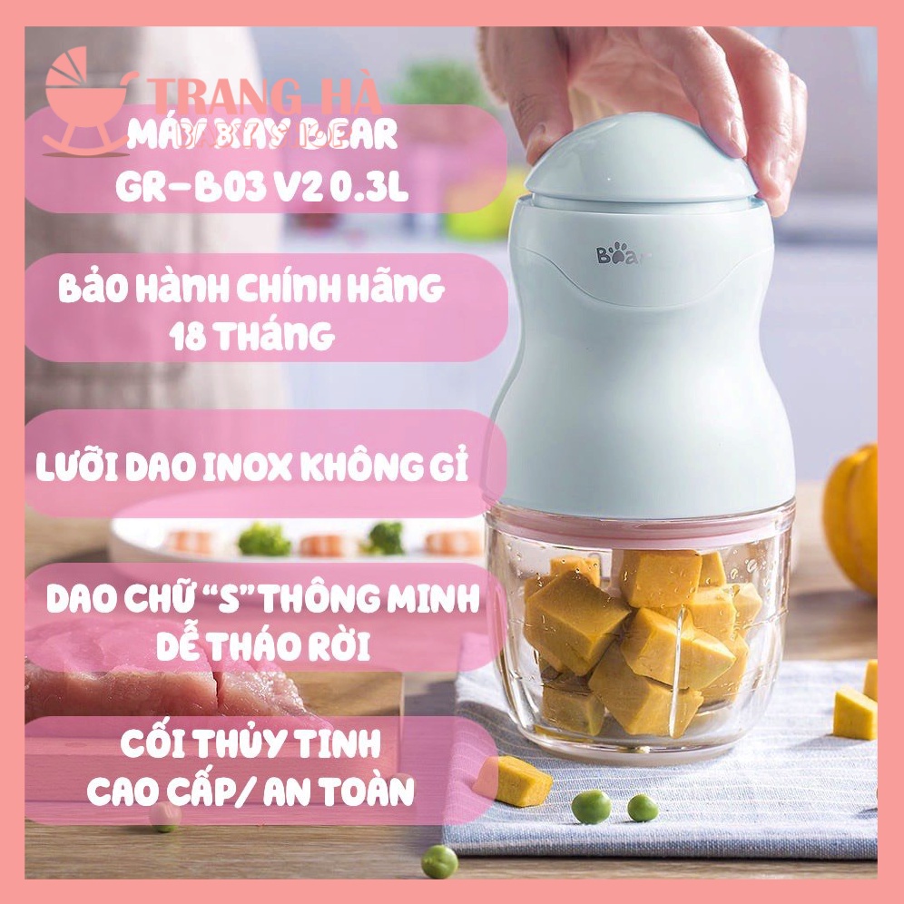 (BẢN QUỐC TẾ) Máy Xay Đồ Ăn Dăm Đa Năng Bear Cầm Tay Tiện Lợi Thiết Kế 3 Lưỡi Dao Sắc Bén, Cối Thuỷ Tinh 0.3l - B03V2