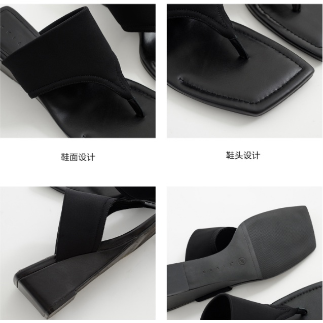 Dép Sandal Kẹp Ngón Kokia Air Lycra Dệt Kim Da Cừu Màu Đen