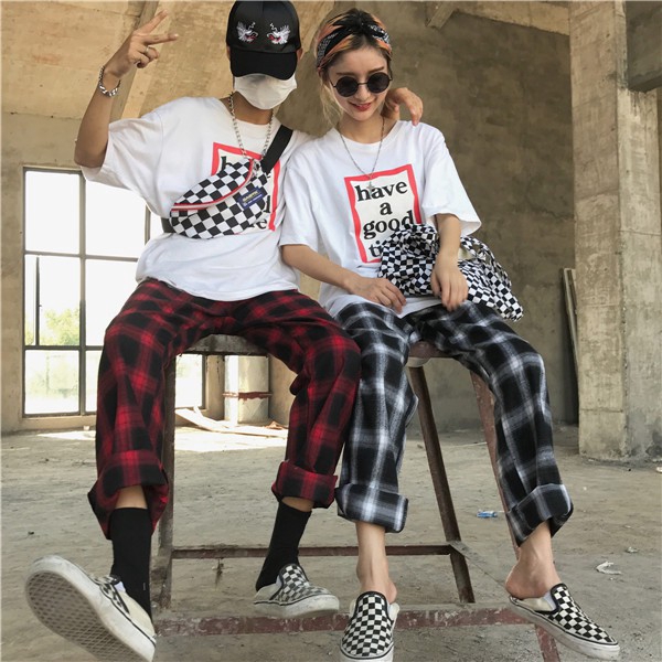 Quần Dài Ca Rô Ca Rô Phong Cách retro Với 4 Màu Tùy Chọn