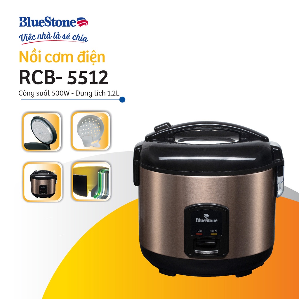 [Mã ELHAMS5 giảm 6% đơn 300K] Nồi cơm điện Bluestone RCB-5512 1.2L - Bảo hành chính hãng 2 Năm