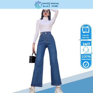 Quần Jean Nữ Form Dáng Suông KAVO BLUE Cạp Cao Rộng Không Gấu BGY82-13