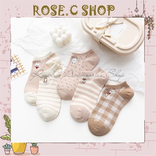 Set tất nữ Caramella 5 đôi cao cấp, thêu họa tiết con vật siêu đáng yêu từ Rose C Shop