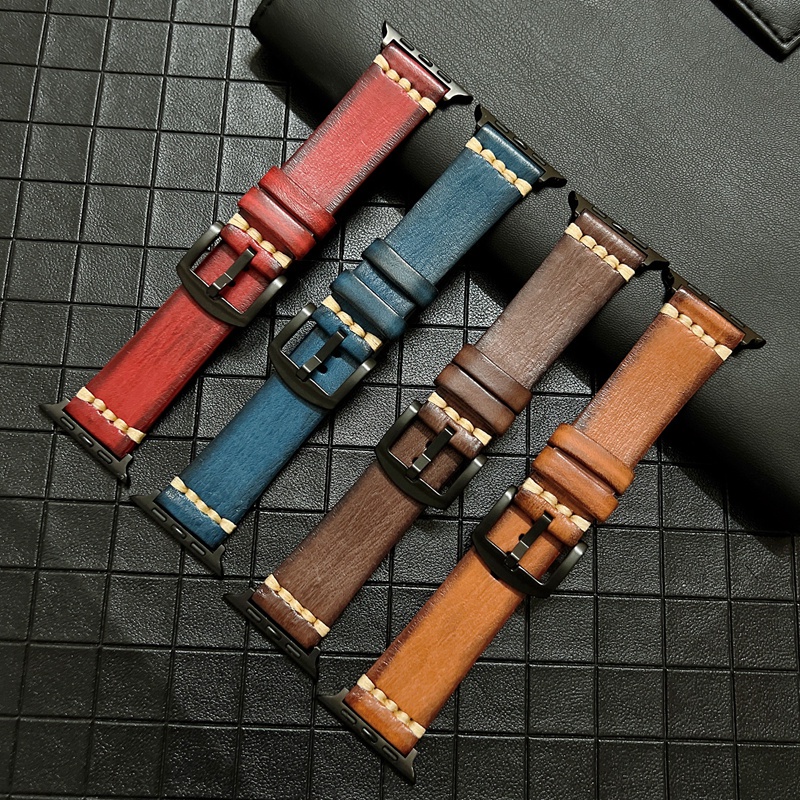 Dây Đeo Da Sáp Dầu Kiểu Vintage Cho Đồng Hồ Thông Minh Apple Watch Series 7 6 5 4 3 2 1 SE iwatch7 45mm 38/41/40/42 44mm