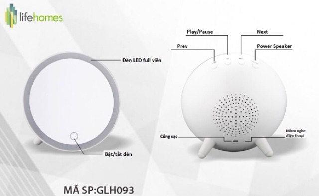 Gương makeup đèn LED tích hợp loa Bluetooth