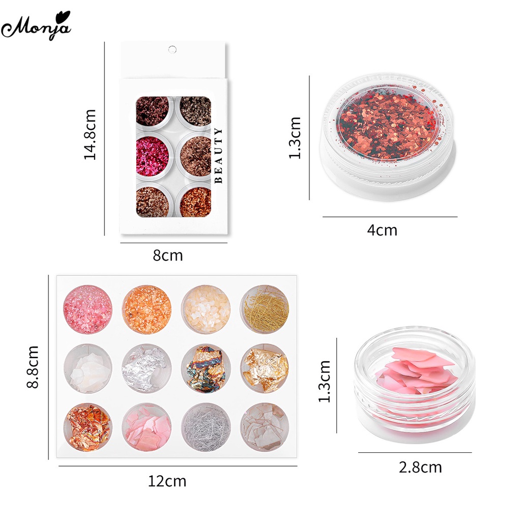 MONJA [Hàng mới về] Set 6/12 hộp phụ kiện trang trí móng hình lục giác làm bằng vỏ sò 3d