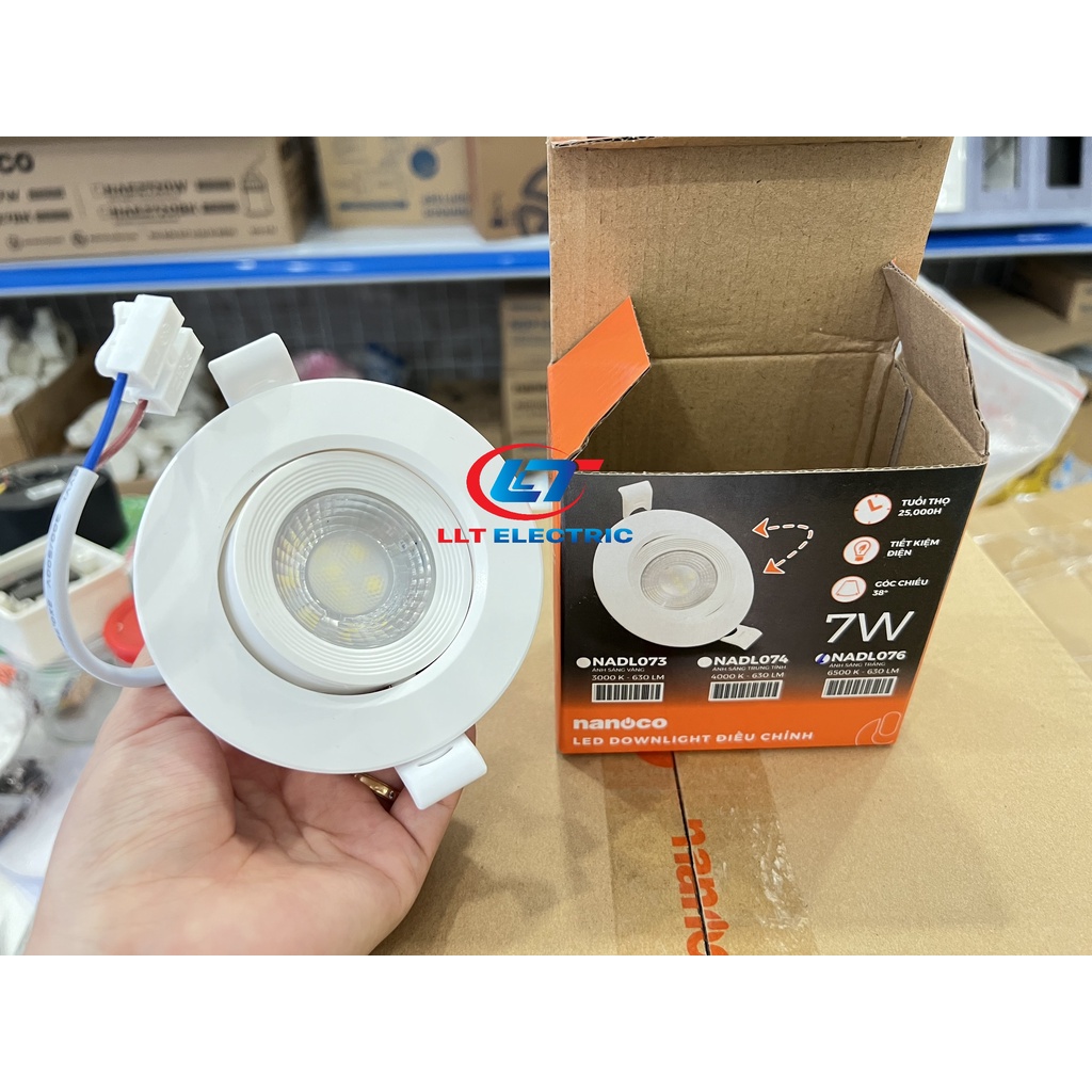 Đèn led downlight âm trần Nanoco, công suất 7w, dòng spotlight điều chỉnh góc chiếu NADL076 NADL074 NADL073 - Chính hãng