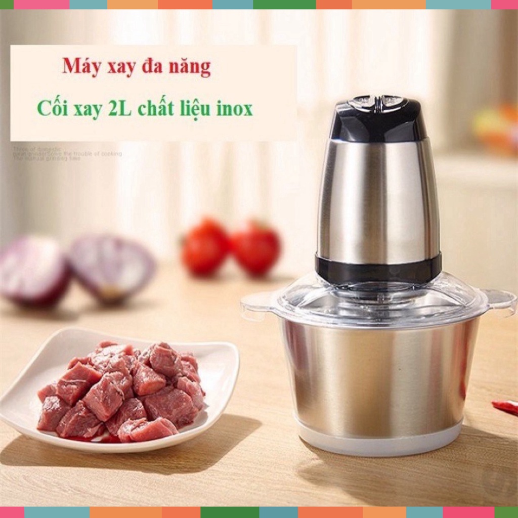 Máy Xay Thịt Cối Inox 4 Lưỡi Đa Năng, Công suất 250W- Xay Thực Phẩm 2l,Chất Liệu Inox 304 Chuẩn, Siêu Bén - Máy xay thịt