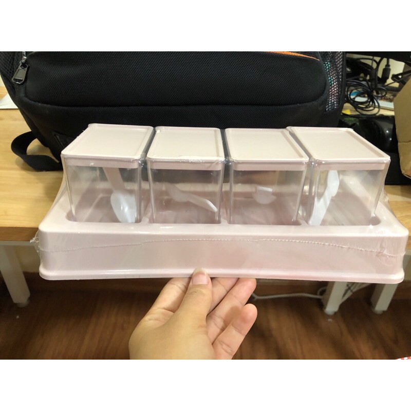Hũ đựng gia vị nhựa Việt Nhật cao cấp set 4 hũ kèm muỗng 2939