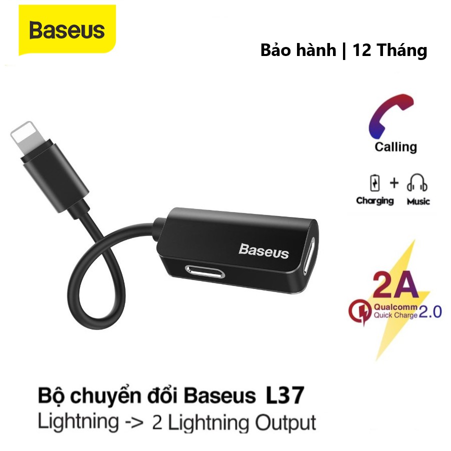 Bộ Chia Cổng Lightning Baseus L37 cho iPhone 7/ iPhone 8/ iPhone X/iPhone 11(Giải Pháp Vừa Nghe Gọi Vừa Sạc)