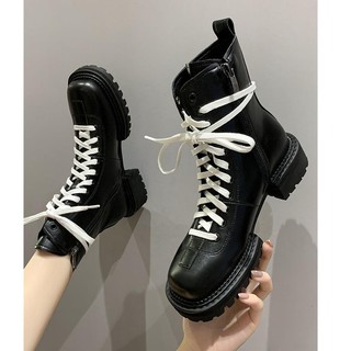 Boots da cao cổ đế 4cm mẫu mới 2020 buộc dây trắng phong cách ulzzang