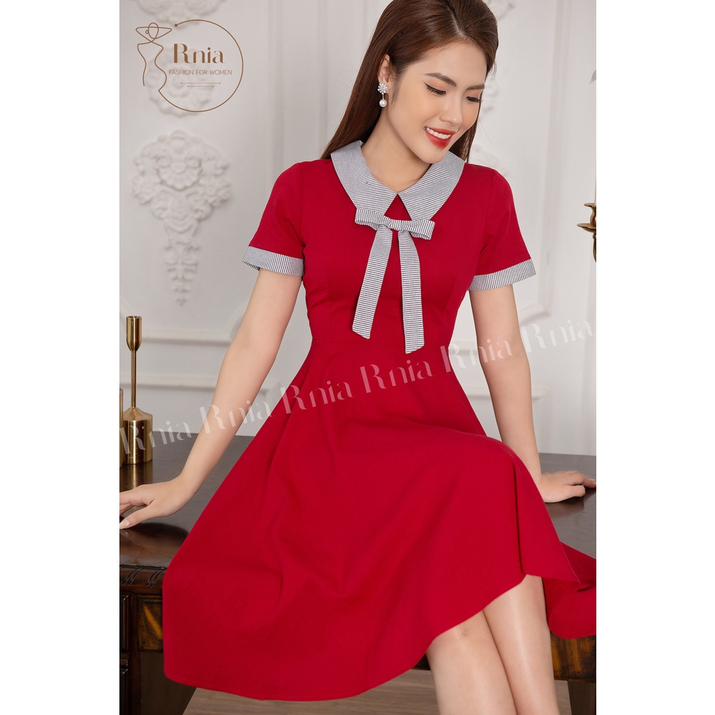 Đầm Nữ RNIA Dáng Xoè Phối Cổ Tay Cộc D22361