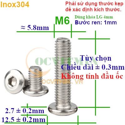 MM6I# - Ốc Lục Giác Đầu Dẹt Tròn M6 Inox 304 Hút Nam Châm