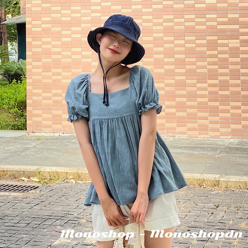 Áo babydoll bo chun tay phồng cột nơ sau hở lưng Ảnh thật/ sẵn