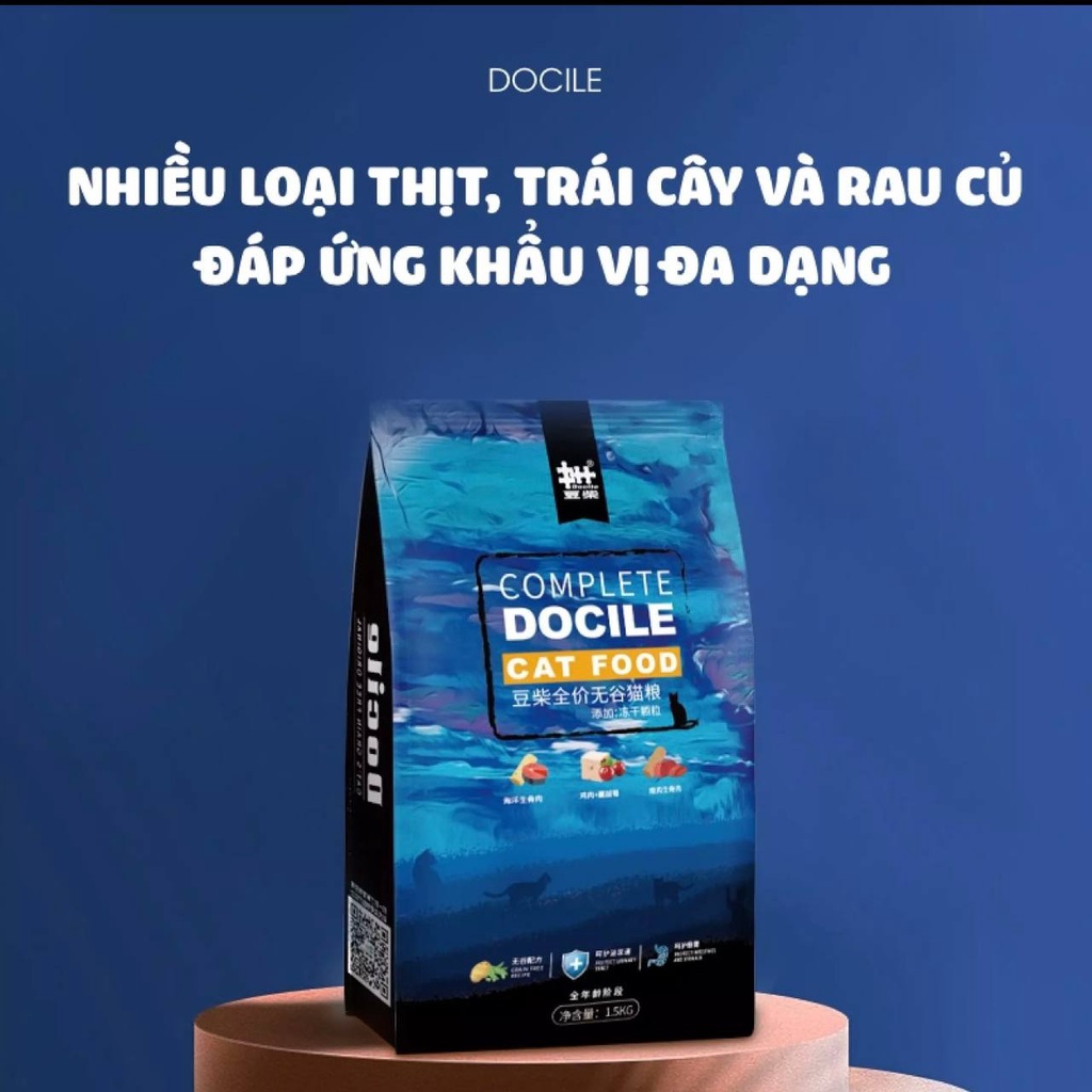 Hạt thức ăn cho mèo DOCILE 4 món thịt tươi và rau củ