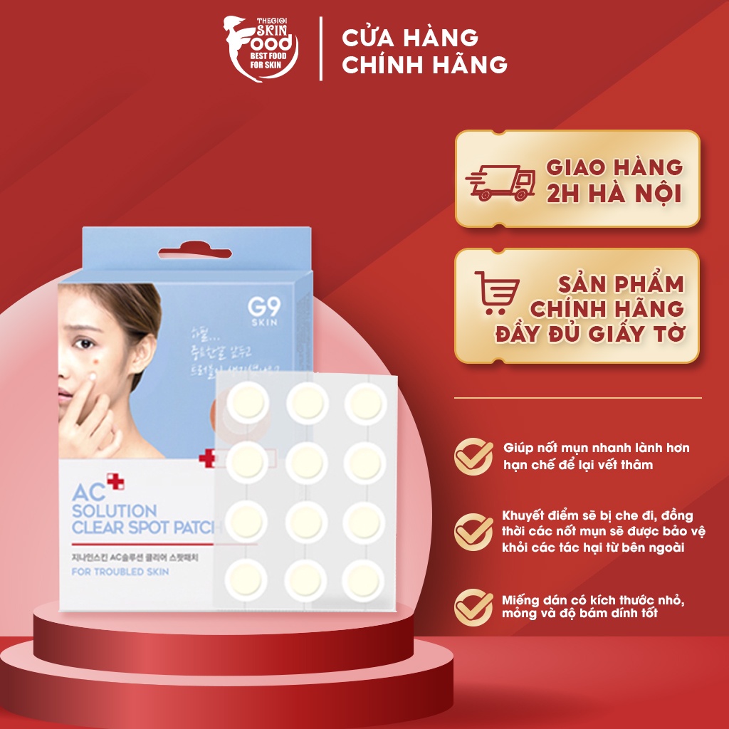 Miếng Dán Hút Mụn Trong Suốt, Chống Nước Suốt 24h G9Skin AC Solution Clear Spot Patch