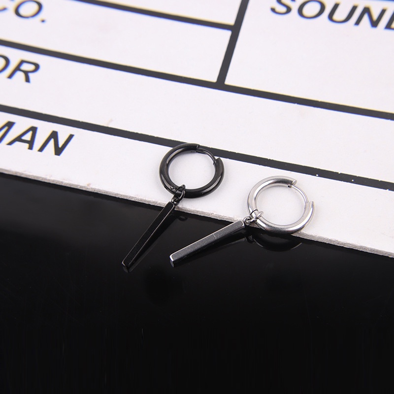 Bông tai nam dáng dài, khuyên tai thanh trụ tròn cá tính kiểu kẹp, sổ lỗ tai (1 chiếc)