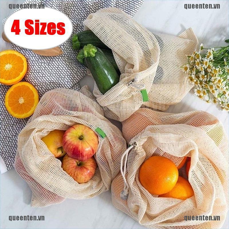 Reusable Grocery Produce Bags Cotton Kitchen String Net Tote Bag Fruit Vegetable QUVN