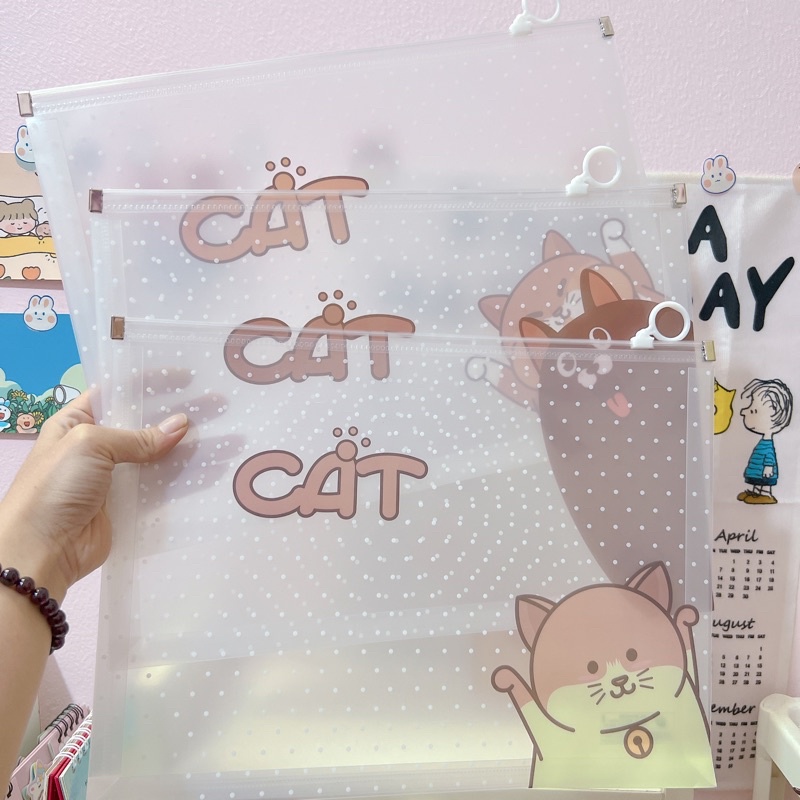 Bìa sơ mi có khoá zip - Bìa a4 trong suốt hoạ tiết hoạt hình