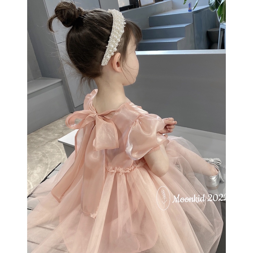 Váy bé gái tay bồng nơ lưng, váy xoè công chúa