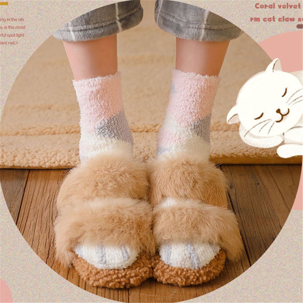 Vớ bằng vải lông nhung dày mềm mại giữ ấm vào mùa đông hình bàn chân mèo dễ thương làm quà tặng giáng sinh
